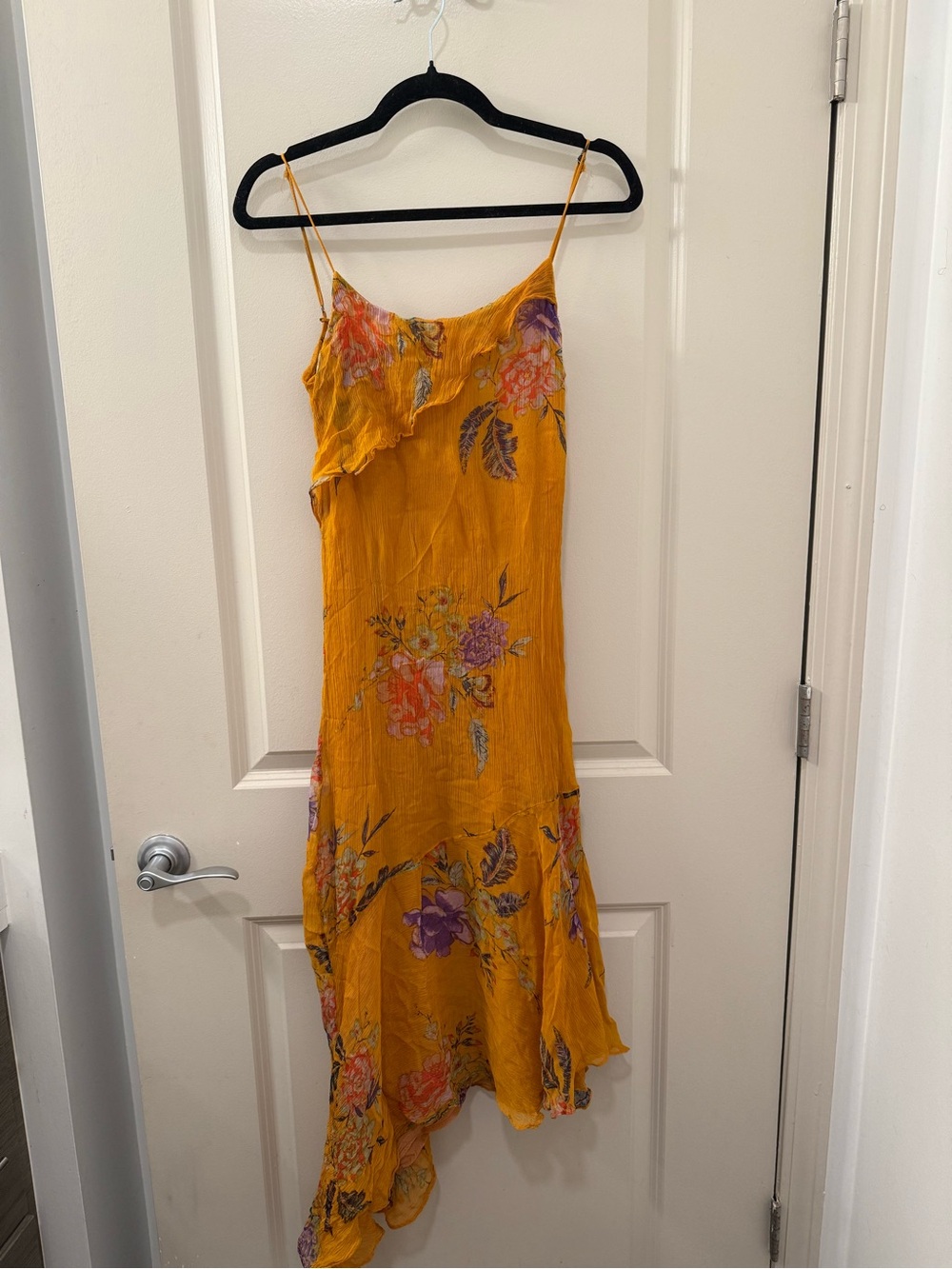 Max Studio Mustard Yellow Floral Asymmetrical Slip Dress
